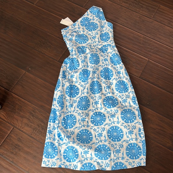 $268 Hermoza Charlotte One Shoulder Medallion Print Wrap Midi Dress Blue S - Picture 9 of 15